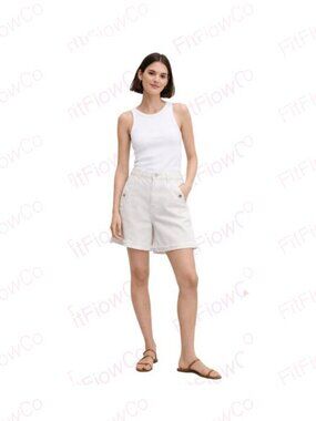 ZARA White Denim Shorts Frayed Hem High Rise Cotton Size 6